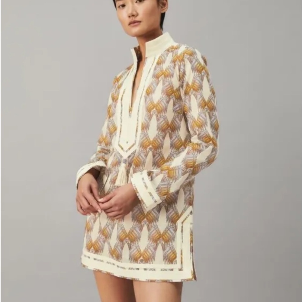 Tory Burch sand Deco Crane Print Tunic Sz Small New with Tags